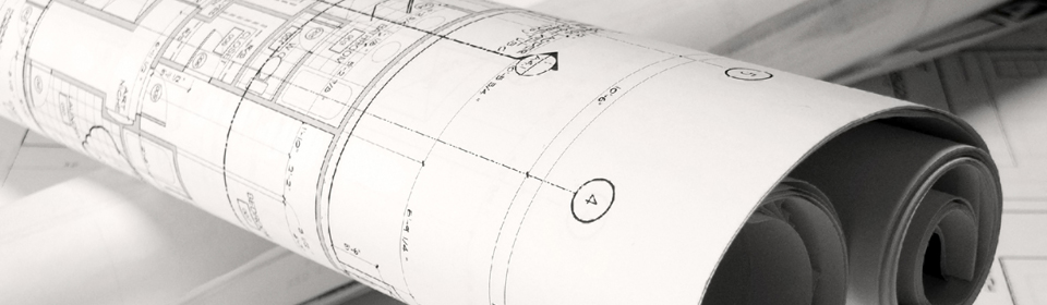 Rolled architectural blueprints